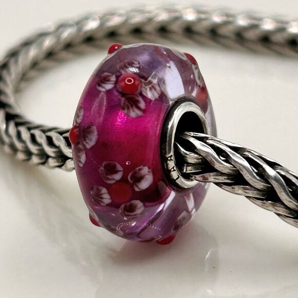 TROLLBEADS UU Dark Fuchsia Purple & Red Flower Unique LAA 925S NEW! - Picture 1 of 4